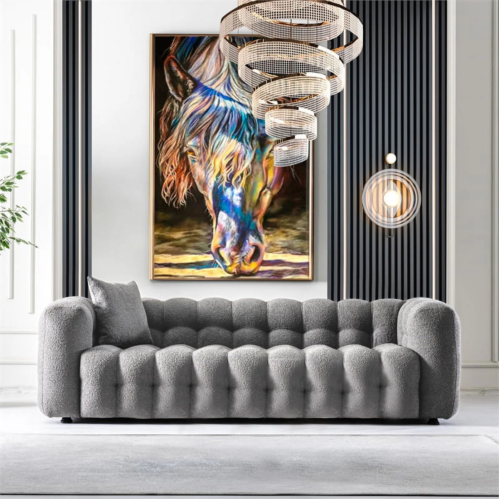 Marsi Luxry Modern Chesterfield Gray French Boucle Fabric Couch