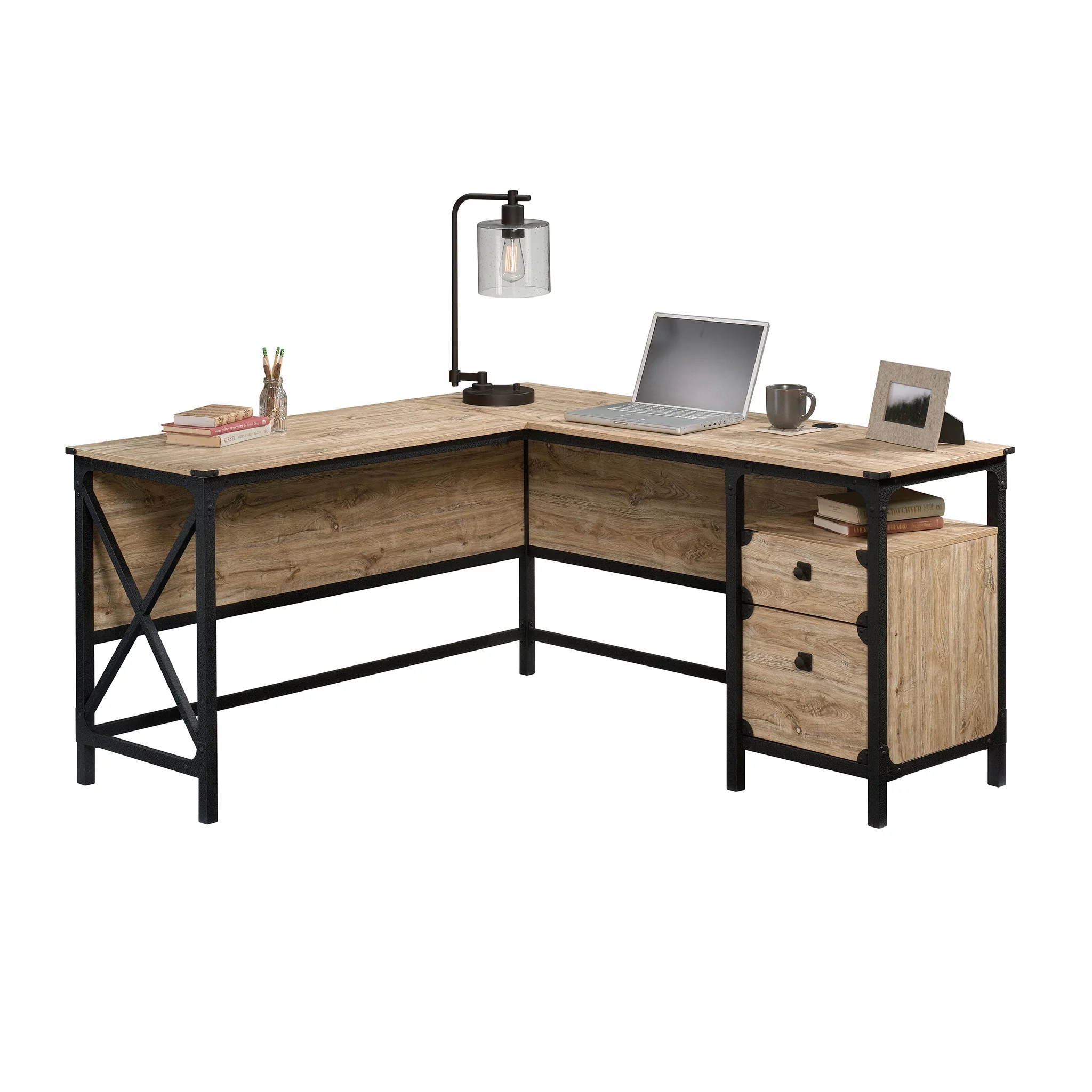 Sauder Steel River L-Desk, Milled Mesquite Finish