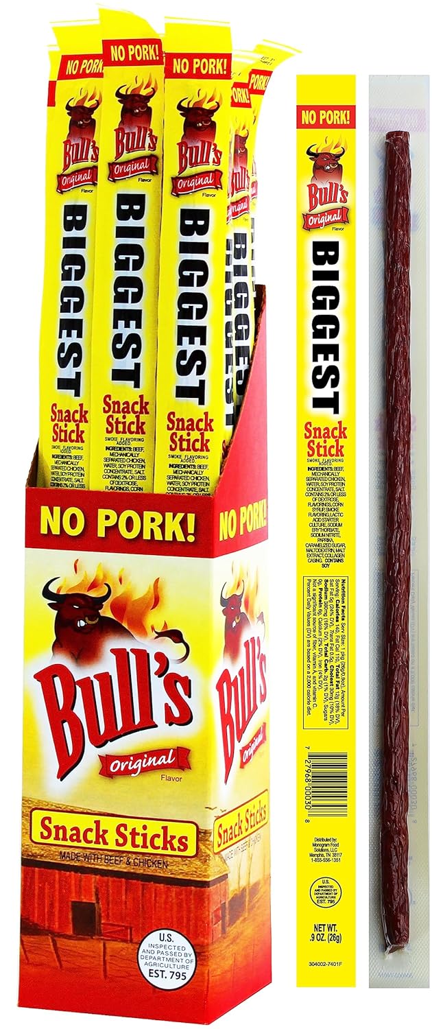 Bull's Original 0.9oz Snack Sticks – 24 Count Box (Made with beef and chicken – no pork)
