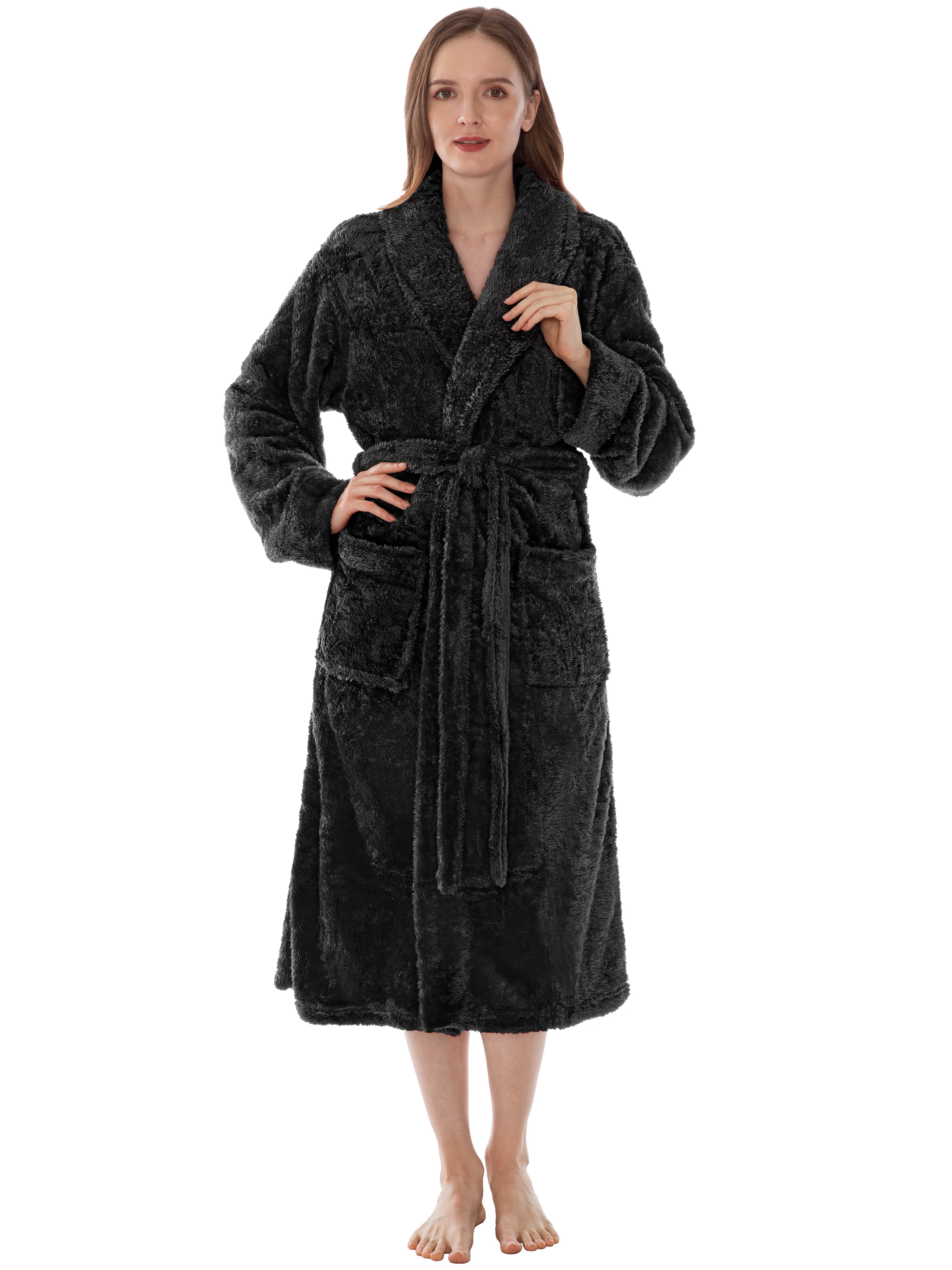 PAVILIA Premium Womens Plush Soft Robe Fluffy, Warm, Fleece Sherpa Shaggy Bathrobe (2XL/3XL, Black)