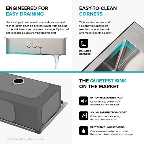 KRAUS Standart PRO 22-inch Drop-In Top Mount 16 Gauge Stainless Steel Single Bowl Laundry Utility Sink, KHT301-22L