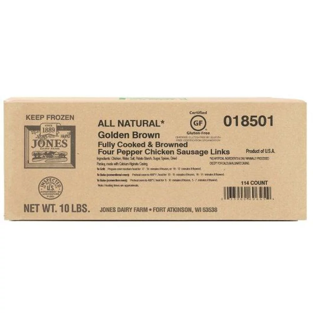 Jones Dairy Farm All Natural Fully Cooked Four Pepper Chicken Sausage Links, 1.4 Ounce -- 114 per case