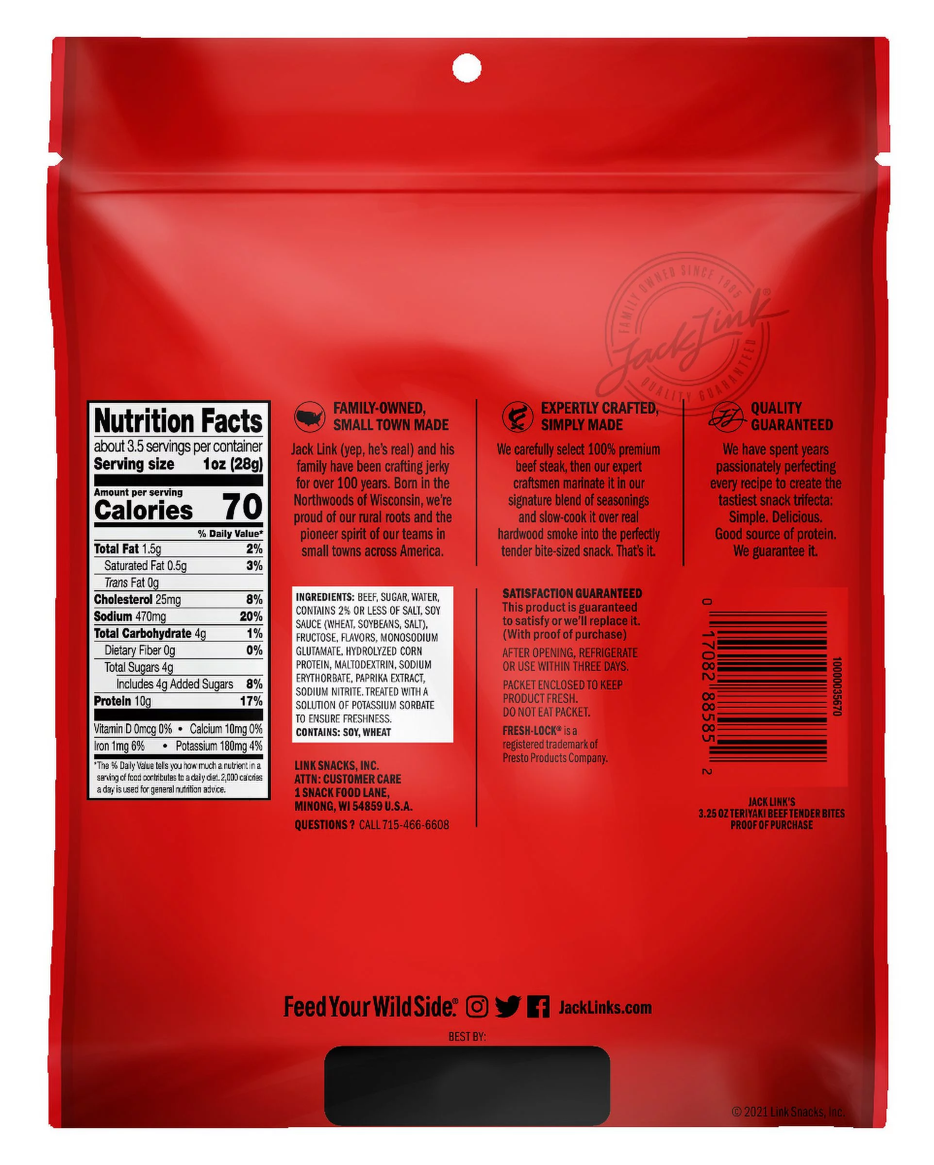 3 Packs Jack Link’s Beef Tender Bites Teriyaki, 3.25 oz Each