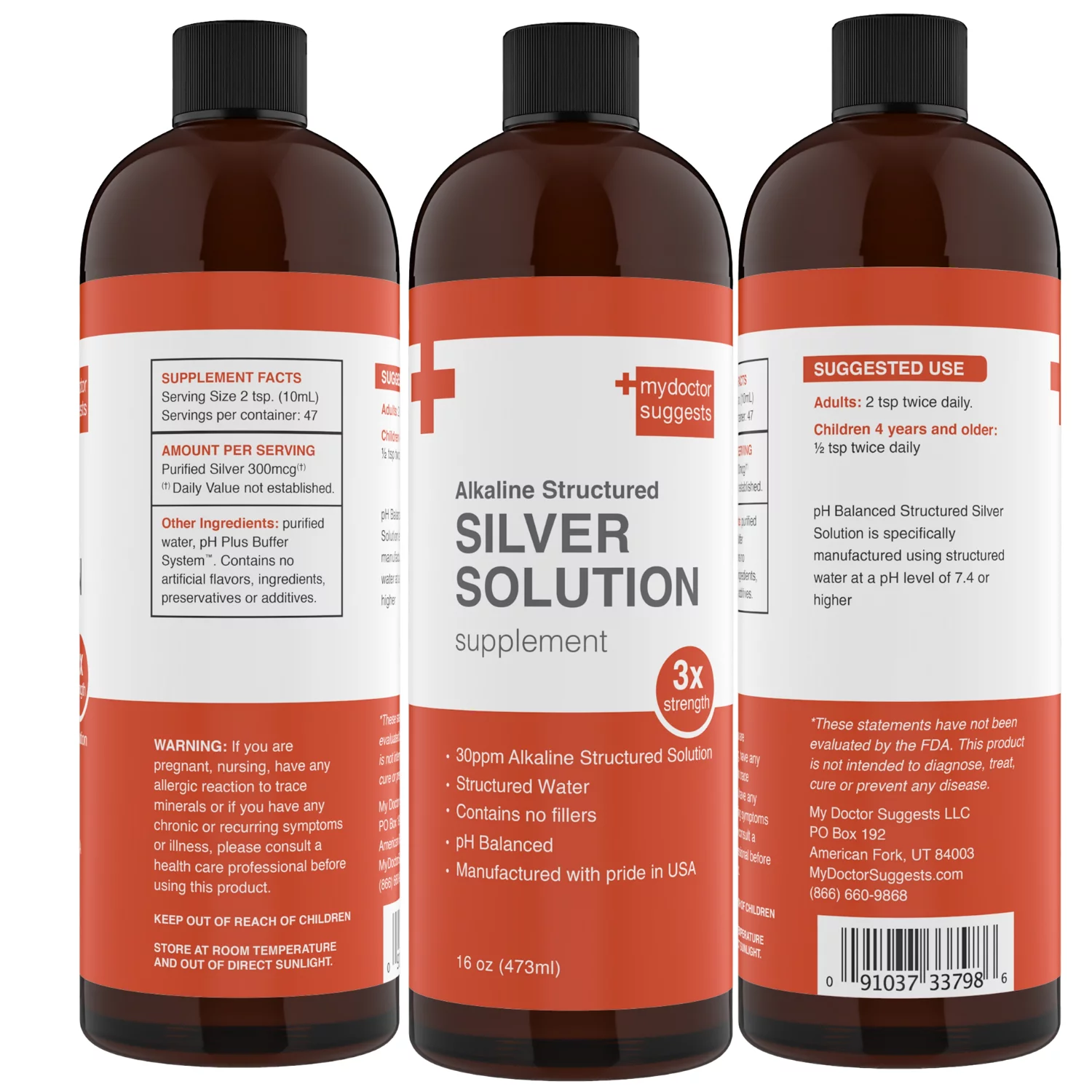 Colloidal Silver Liquid Solution Triple Strength pH Balanced 30ppm - 16 oz bottle