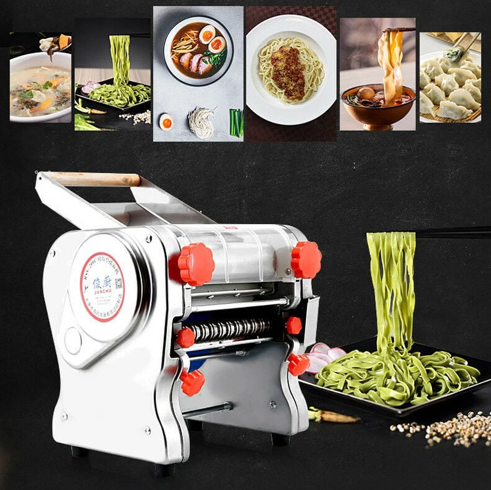 110V 240mm Electric Pasta Press Maker Automatic Noodles Machine Dumpling Skin Maker +3/9mm Wide Noodle Cutter +1.8mm Round Noodle Cutter