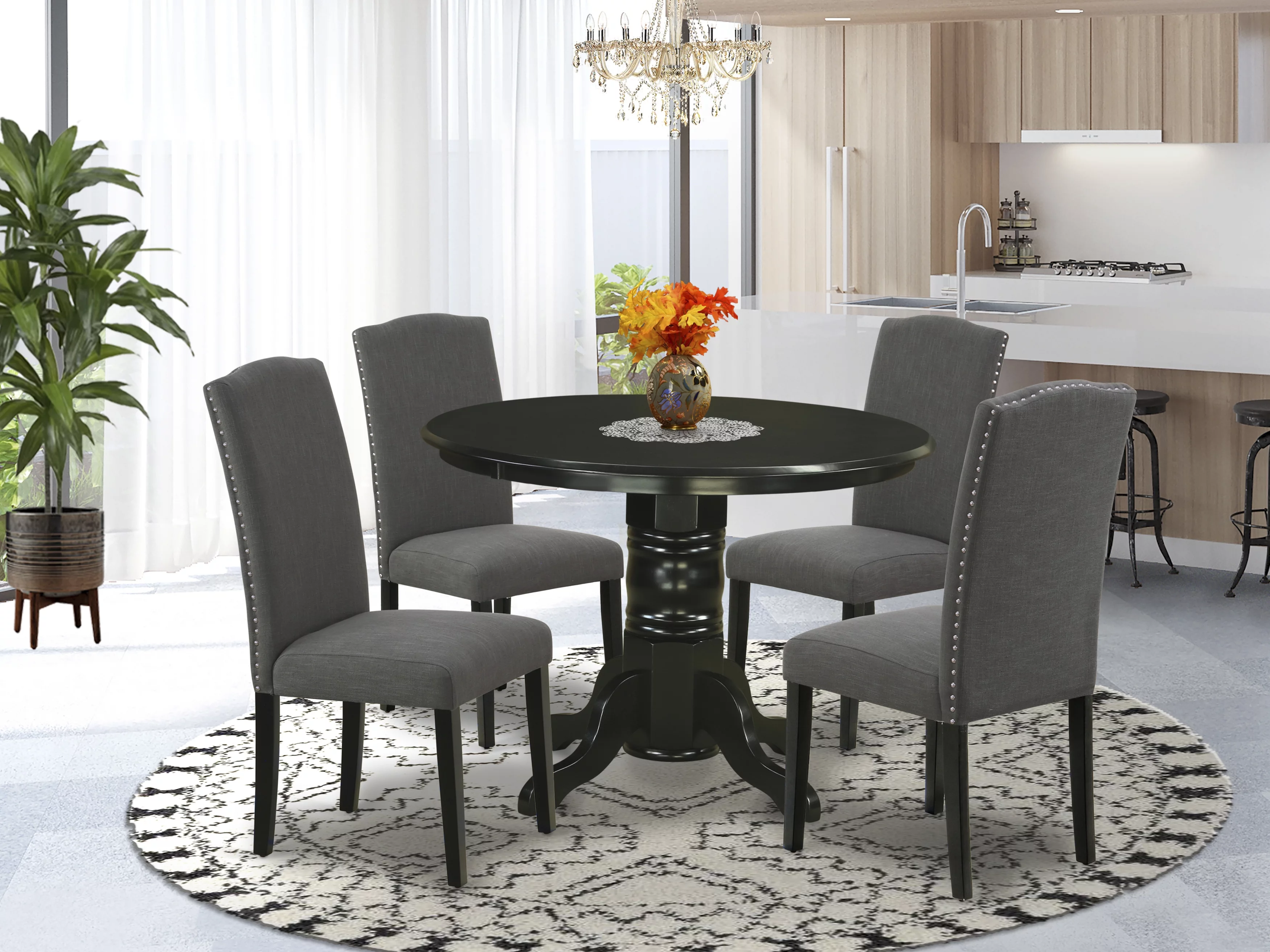 East West Furniture Shelton 5-piece Wood Dining Set in Black/Dark Gotham Gray