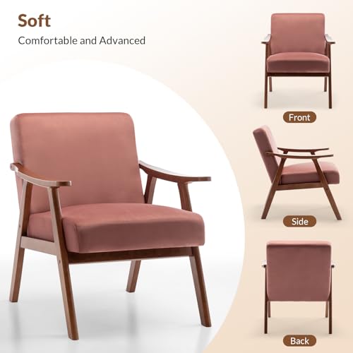 Rovibek Upholstered Accent Chair with Arms - Mid Century Modern Accent Chairs with Wood Frame, Upholstered Arm Chairs with 5.9in Thick Foam, Beige Occasional Chair, Set of 2