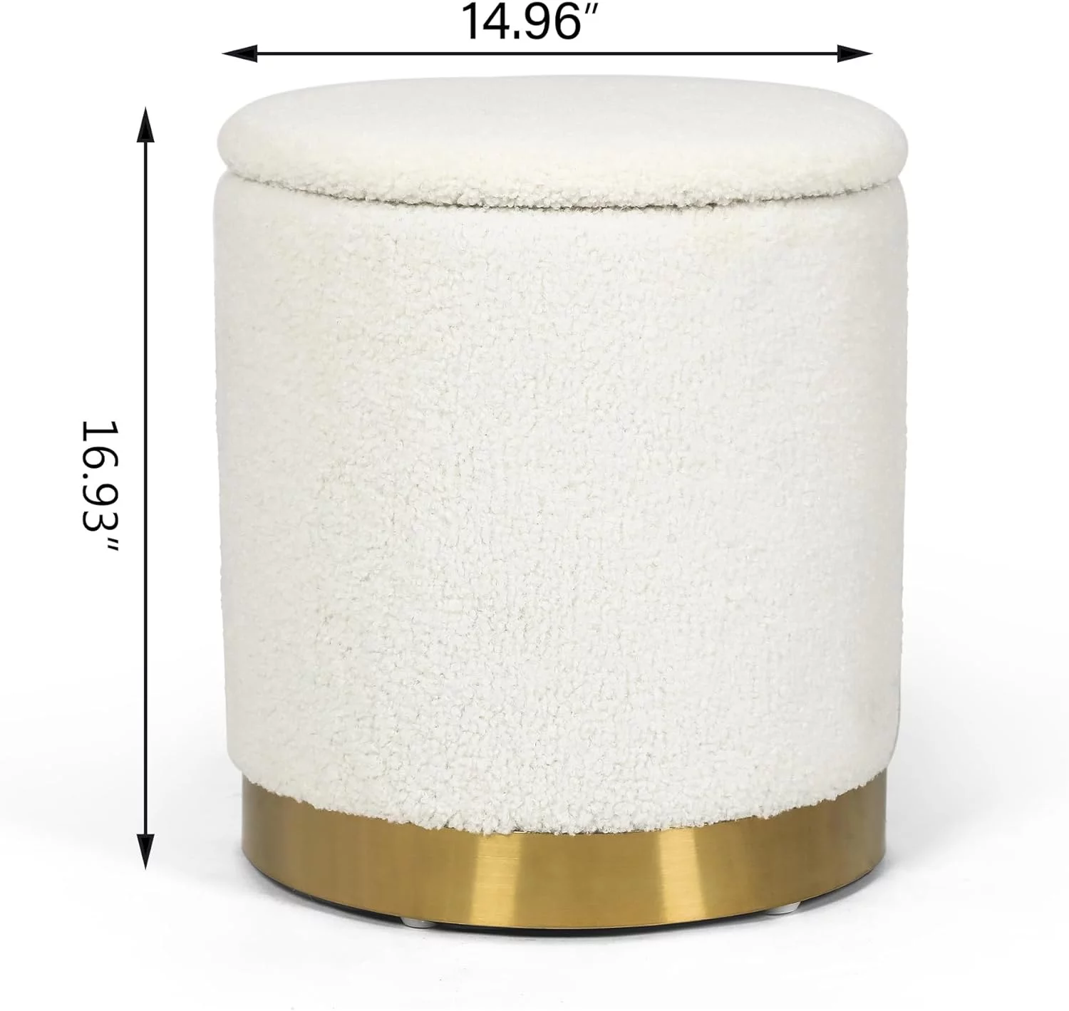 Round Storage Ottoman With Removable Lid, Upholstered Padded Vanity Stool Footrest With Gold Plating Base, Great For Living Room Bedroom Makeup Room (White)