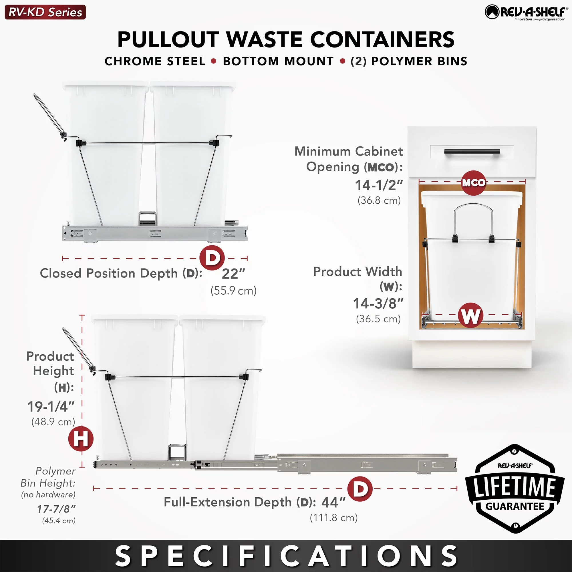 Rev-A-Shelf RV-18KD-18C S Double 35 Quart Pull Out Waste Containers, Black