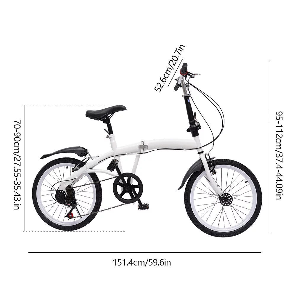 20-inch Adult Folding Bike Lightweight Bicycle 7 Speed Men Women Cycling White