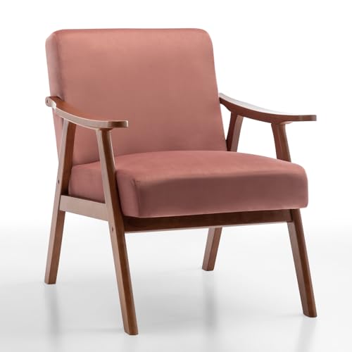 Rovibek Upholstered Accent Chair with Arms - Mid Century Modern Accent Chairs with Wood Frame, Upholstered Arm Chairs with 5.9in Thick Foam, Beige Occasional Chair, Set of 2