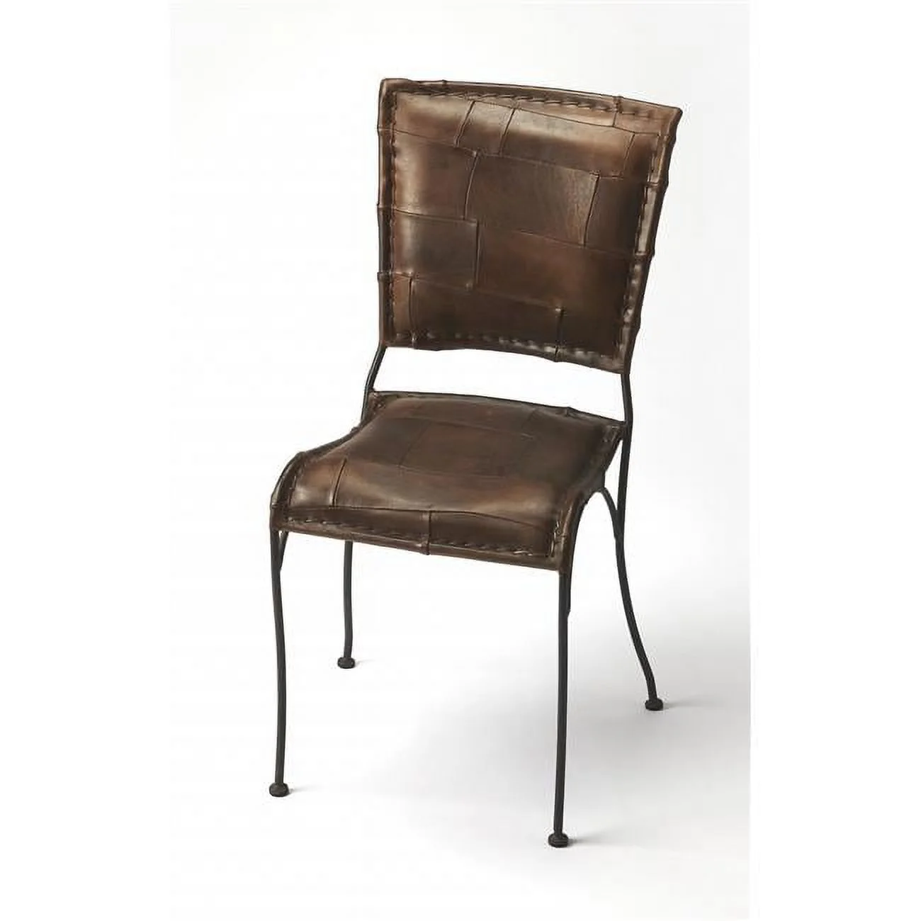 Unique Patchwork Leather Dining Chair, Dark Brown