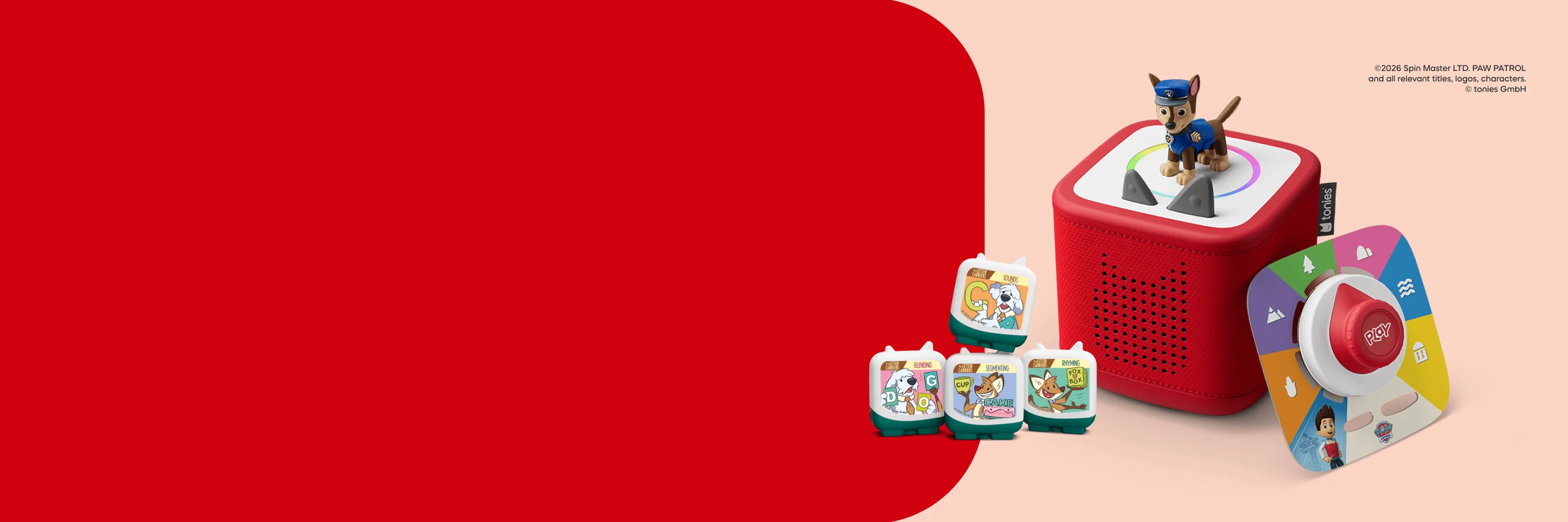 Clever Tonies, Tonieplay Game, and PAW Patrol Tonie with a red Toniebox 2