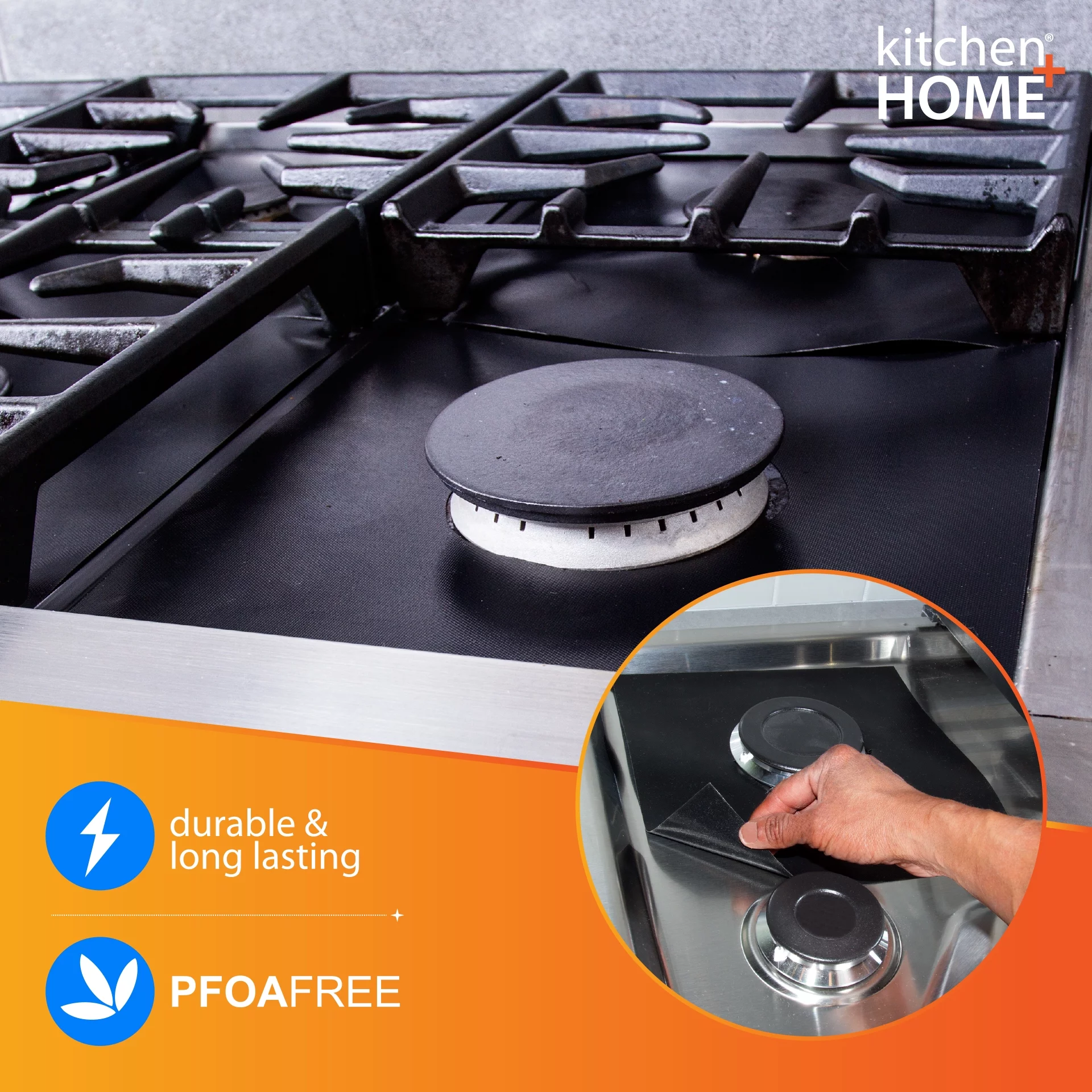 Kitchen + Home Stove Top Smokeless Grill Pan - Bonus Stove Top Gas Range Burner Liners (KH-130-132)