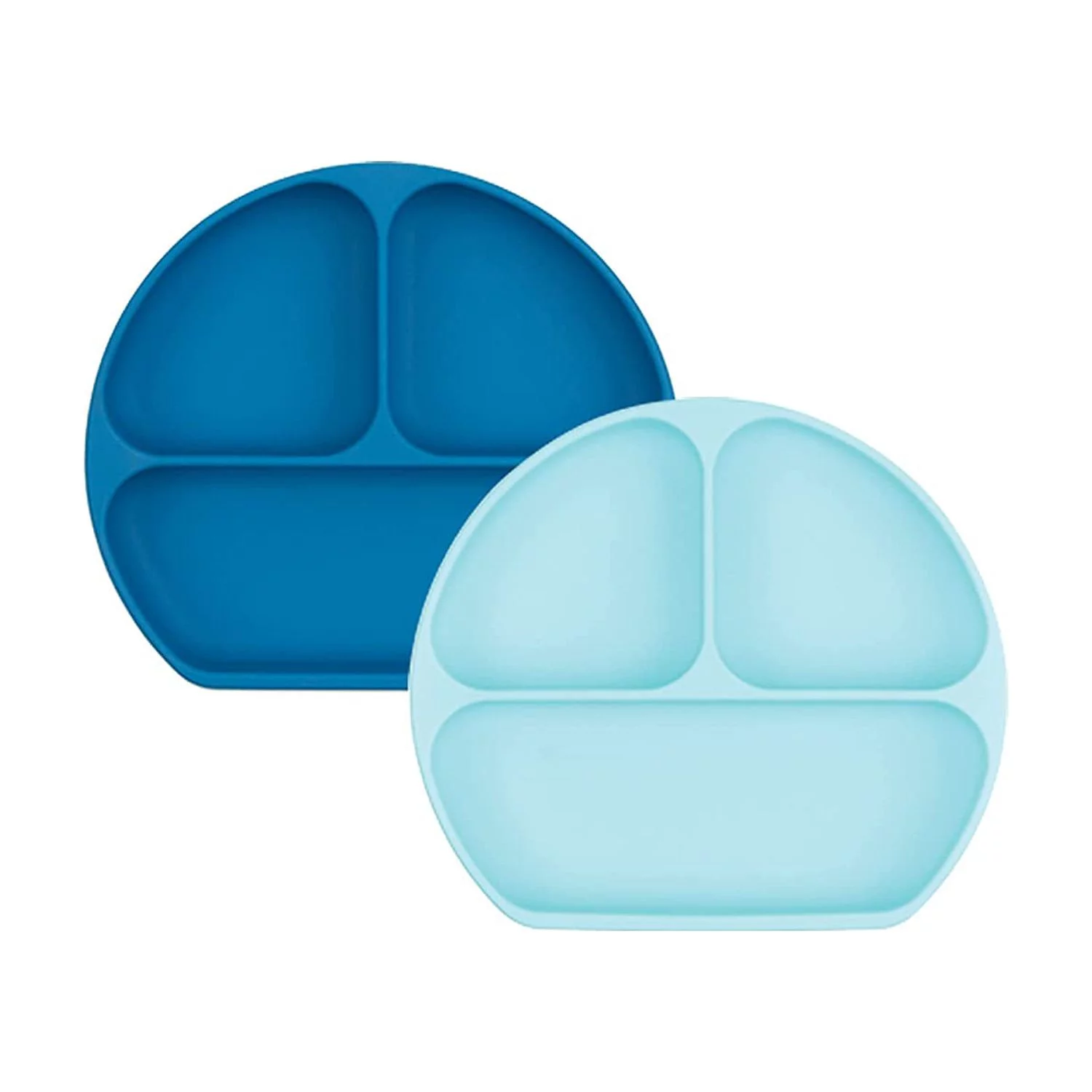 Silicone Grip Dish, Suction Plate, Divided Plate, Baby Toddler Plate, BPA Free, Microwave Dishwasher Safe - 2pk Dark Blue/Blue