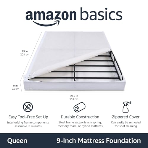 Amazon Basics Smart Box Spring Bed Base, 7-Inch Height Mattress Foundation, Tool-Free Easy Assembly, Queen, 79