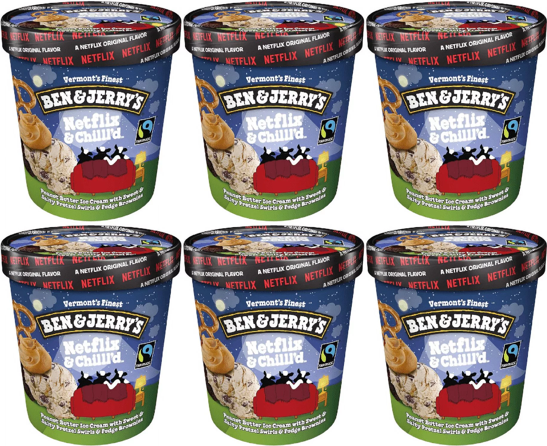 Ben & Jerry's Netflix & Chilll'd Ice Cream, 16 oz. Pint, 6-Pack (Frozen)