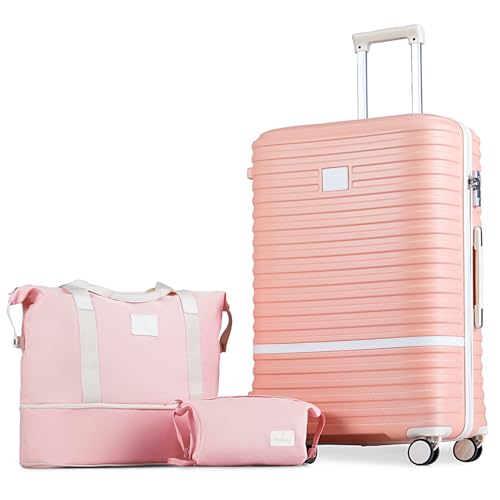 Joyway Carry On Luggage 20 Inch Expandable Suitcase with Spinner Wheel, 4 Piece Hard Shell Luggage Set with TSA Lock(White brown)