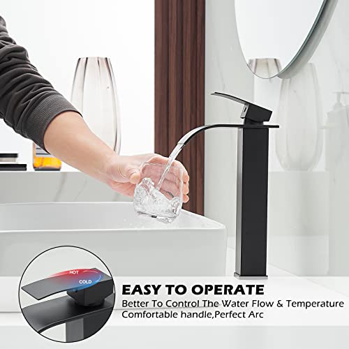 BWE Vessel Sink Faucet Modern Waterfall Chrome Single Hole Bathroom Faucet Single Handle with Pop up Drain Without Overflow Assembly Vanity Basin Bath Sink Faucets Mixer Tap