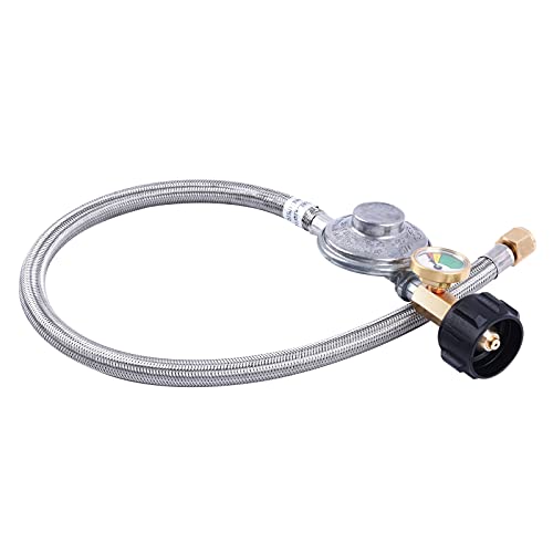 2Feet Propane Regulator and Hose with Gauge, Propane Regulator with Hose Universal QCC1 Replacement for Most LP Gas Grill Burner Stove Fire Pit Heater and More