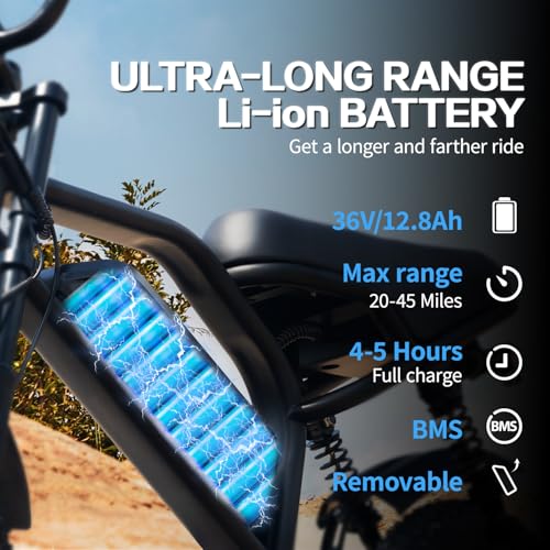 Electric Bike, 16'' Fat Tire E-Bike for Teens/Adults, 500W E-Bike with 36V/12.8Ah Removable Battery, Up to 22MPH, 45 Mile Range, Electric Mountain Bike for Woman/Men