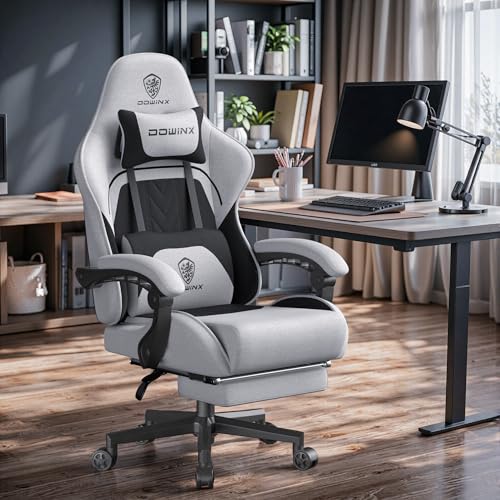 Dowinx Gaming Chair Fabric with Pocket Spring Cushion, Massage Game Chair Cloth with Headrest, Ergonomic Computer Chair with Footrest 290LBS, Black Green
