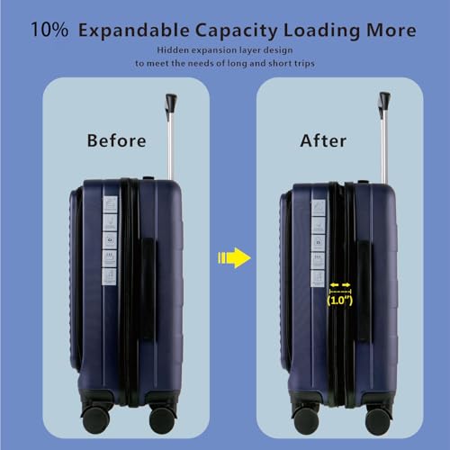 Expandable Carry On Luggage Durable Hardside Lightweight Rolling Suitcases with Spinner Wheels TSA Lock, (Black, 20-Inch)