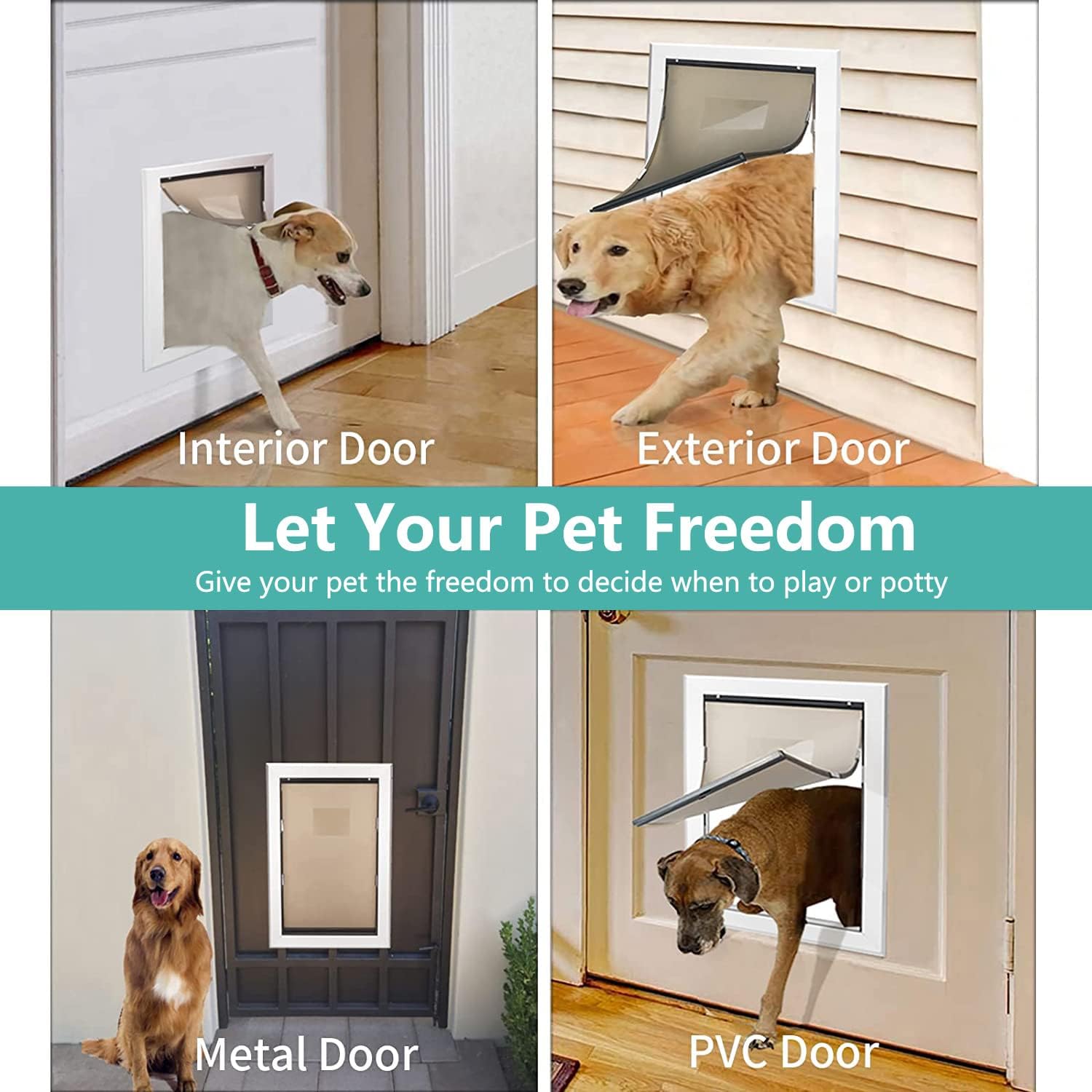 PATAPLUS Large Pet Door Aluminum Dog Door Cat Door,Large Dog Door with Slide-in Lock Panel and Magnetic Flaps,Durable Aluminum Frame, Energy Efficient ,Easy to Install, Heavy Duty(Large)