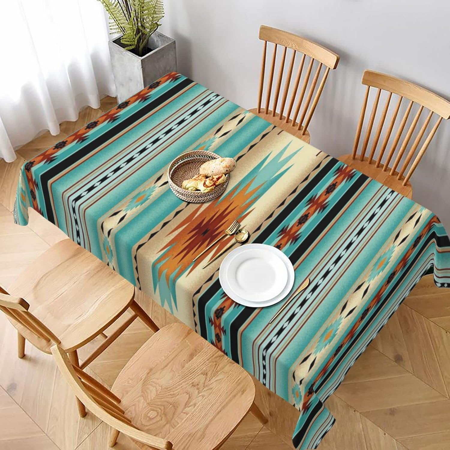 Rectangular Tablecloth Native Southwest American Aztec Navajo Print Table Cloth Washable Dining Table Cover Fashion Tablecloths 60 X 90 Inches for Parties Weddings Kitchen