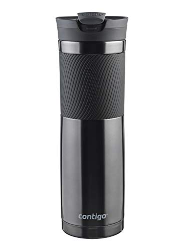 Contigo Byron Snapseal Travel Mug, Stainless Steel Thermal Mug, Vacuum Flask, Leakproof Tumbler, Coffee Mug with BPA Free Easy-Clean Lid, 590 ml, Black
