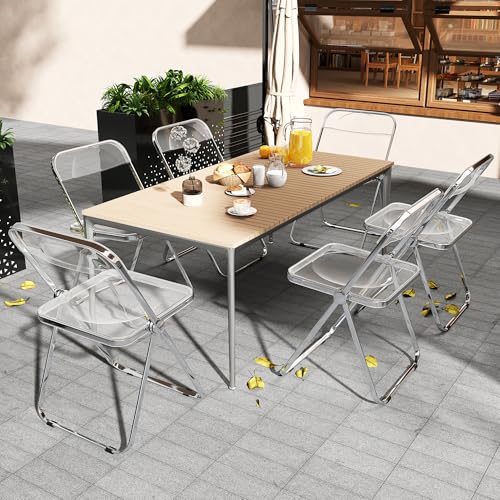 Acrylic Folding Chairs with Stackable, Clear Plastic Chair with Crystal Seat-PC & Metal Chrome Frame, Weight Capacity 350 lbs, 2 Pack,Transparent