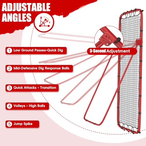 Portable Volleyball Rebounder Net 7x4 Ft, 5-Angle Adjustable Rebounder Net for Practicing Digging, Setting, Spiking, Bounce Back Training Equipment with Durable Frame, 2 Target Stripes & Travel Bag