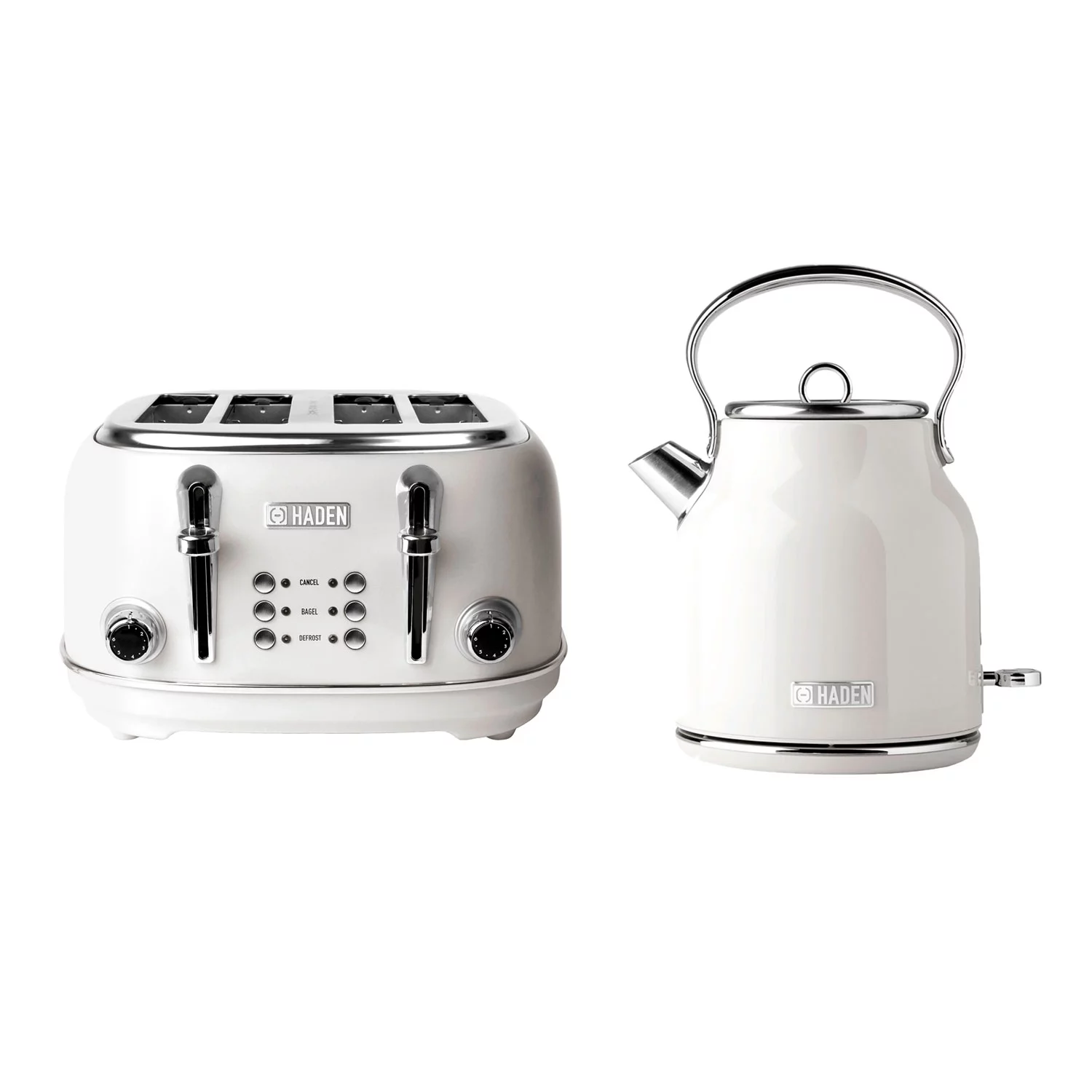 Haden Heritage 1.7 Liter Electric Tea Kettle & 4 Slice Wide Slot Toaster, White