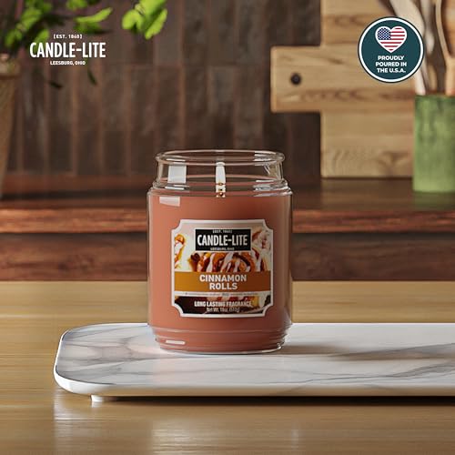 Candle-lite Fall Scented Candles, Cinnamon Rolls, 18 oz Jar, Proudly Poured in The USA, Aromatherapy Candle, Single-Wick with 110 Hours of Burn Time, Perfect for Creating an Inviting Ambiance