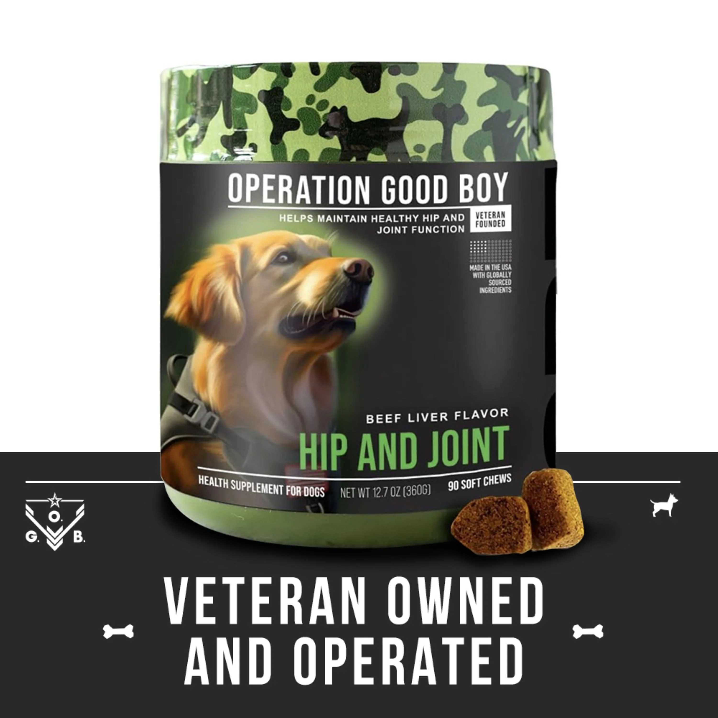 Operation Good Boy SRE: Hip & Joint Health Supplement for Dogs, Beef Liver Flavor, Ready to Eat, 90 Soft Chews, 12.7 oz Container