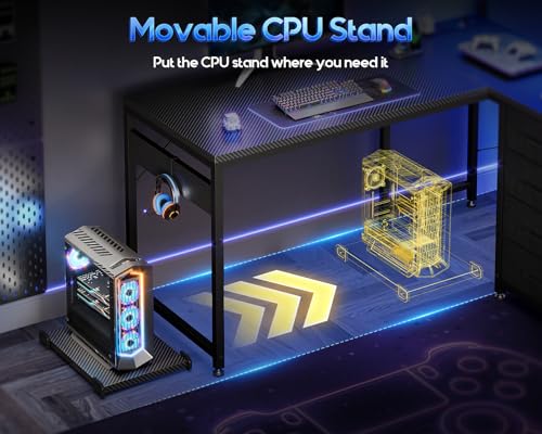 MOTPK L Shaped Gaming Desk with Shelf & 4 Drawers, 43