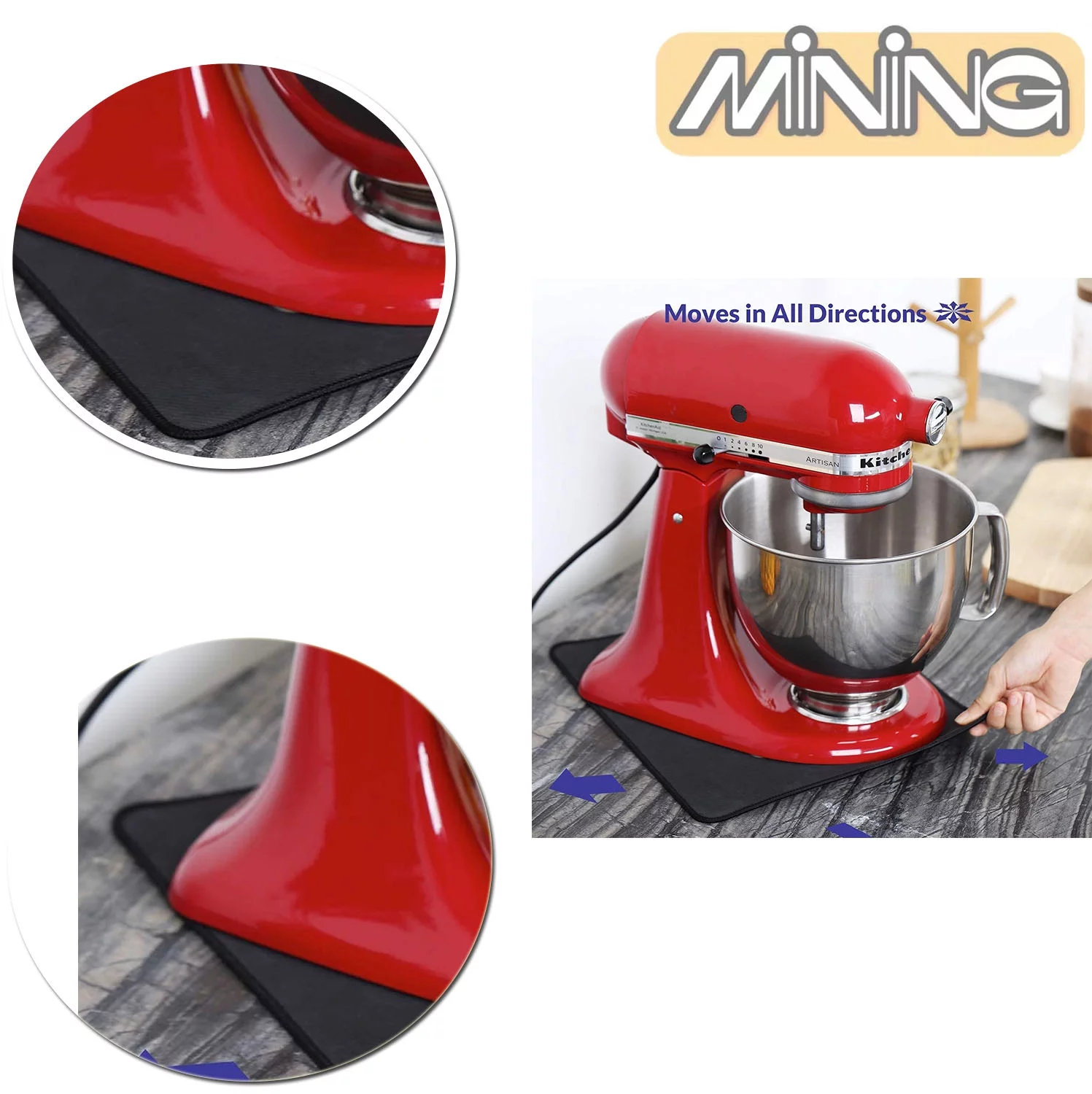 4 Pack Mixer Mover for Stand Mixer, Ninja Cooker, Coffee Maker - Sliding Appliance Mats for Moving Small Kitchen Countertop Organizer Accessories, Non-Slip Rolling Tray