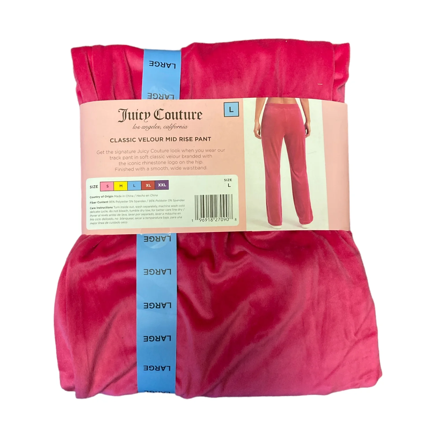 Juicy Couture Women's Classic Velour Mid Rise Rhinestone Logo Comfort Fit Track Pant (Vixen Pink, L)