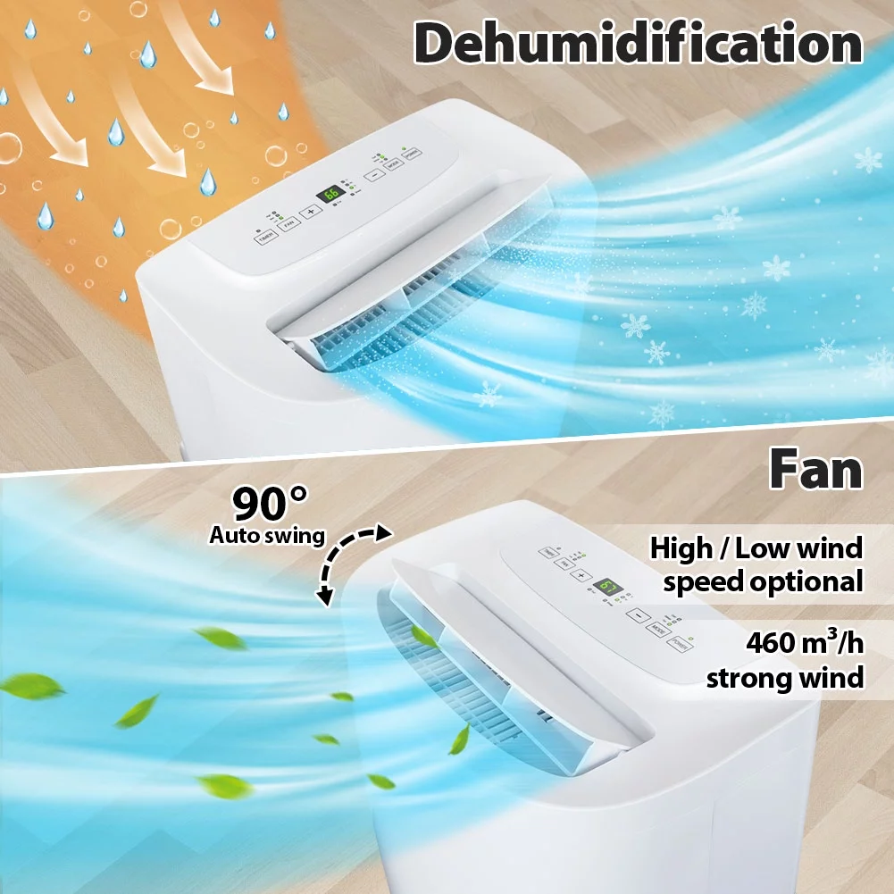 LifePlus Dual Hose Portable Air Conditioners 10200BTU (14000BTU ASHRAE) Indoor Room AC Unit Dehumidifier Air Filter Window Kits Easy Efficient Standard for Large Room Remote Control, NPH-10CE