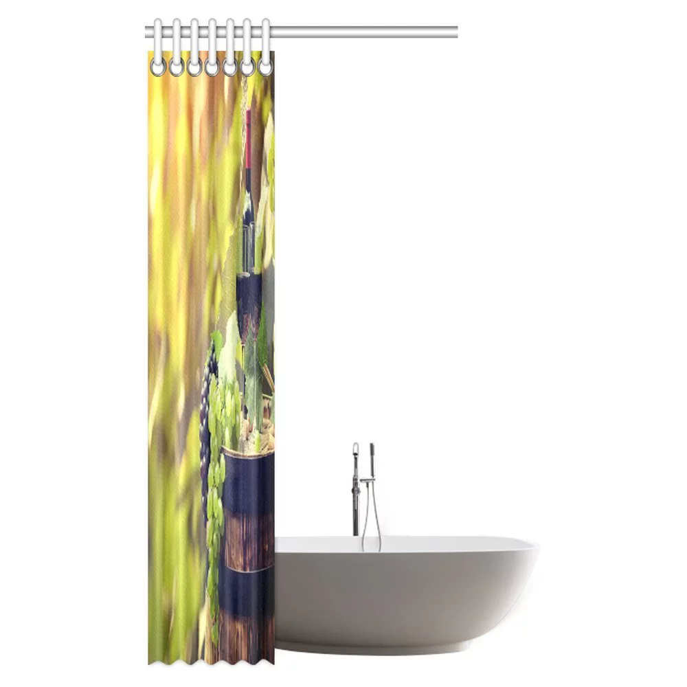 MYPOP Red Wine Bottle and Wine Glass on Old Barrel at Sunset in Chianti Tuscany Italy Landscape Fabric Bathroom Shower Curtain Set with Hooks, 36 X 72 Inches