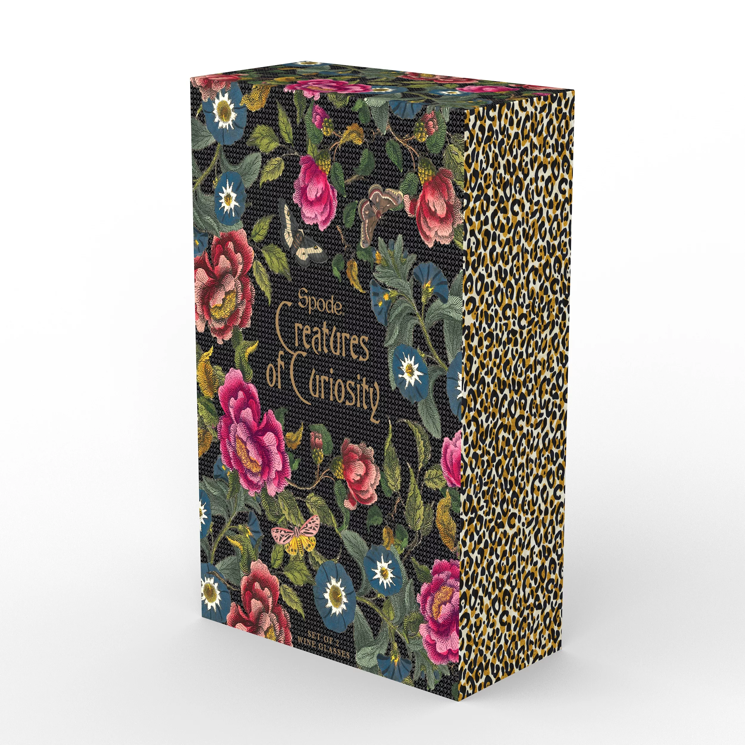 Spode Creatures of Curiosity Gold Stem Wine Glass, Set of 2