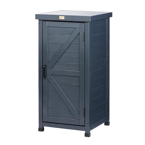 Outdoor Storage Cabinet, Potting Bench Table with Metal Tabletop & Shelves, Wooden Planting Workstation for Patio Garden, Weatherproof