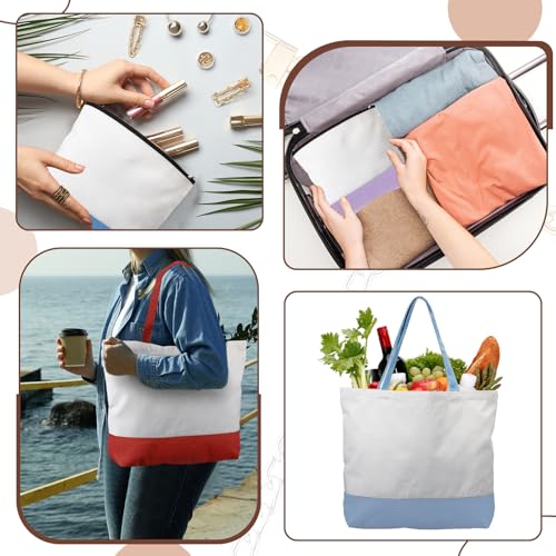 Sanwuta 20 Pcs Large Blank Canvas Tote Bags and Makeup Bags Blank Reusable Grocery Luggage Canvas Tote with Handles(10 Airy Pastel Pack)
