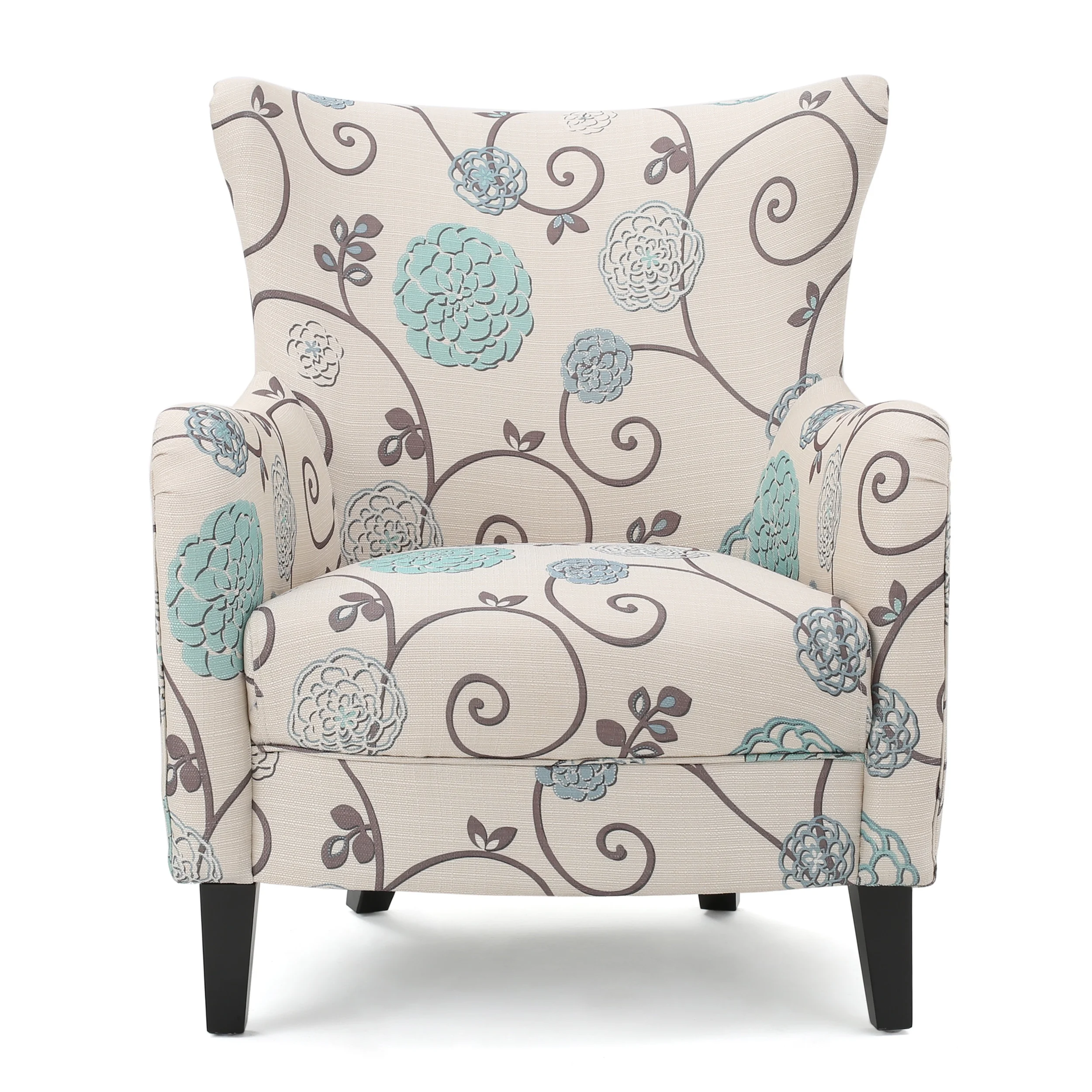 Venette Fabric Club Chair, White and Blue Floral