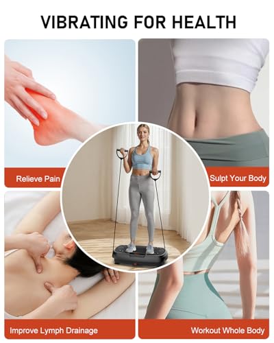Vibration Plate Exercise Machine, Power Vibrating Board for Weight Loss, Full Body Workout Home Gym Equipment with 100 Adjustable speeds, Shake Plateform for Lymphatic Drainage and Fitness