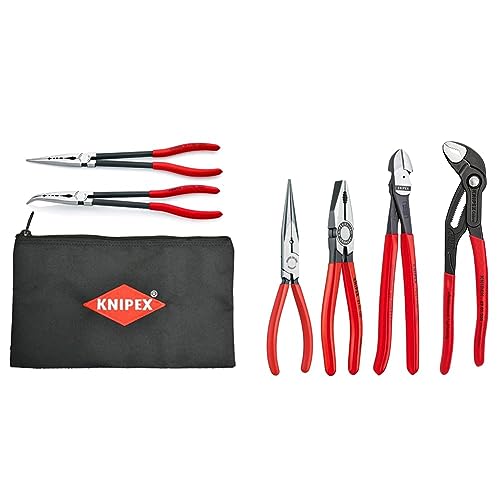 KNIPEX Tools - 2 Piece Extra Long Needle Nose Pliers Set With Keeper Pouch & Tools 9K 00 80 94 US Cobra Combination Cutter and Needle Nose Pliers 4-Piece Set