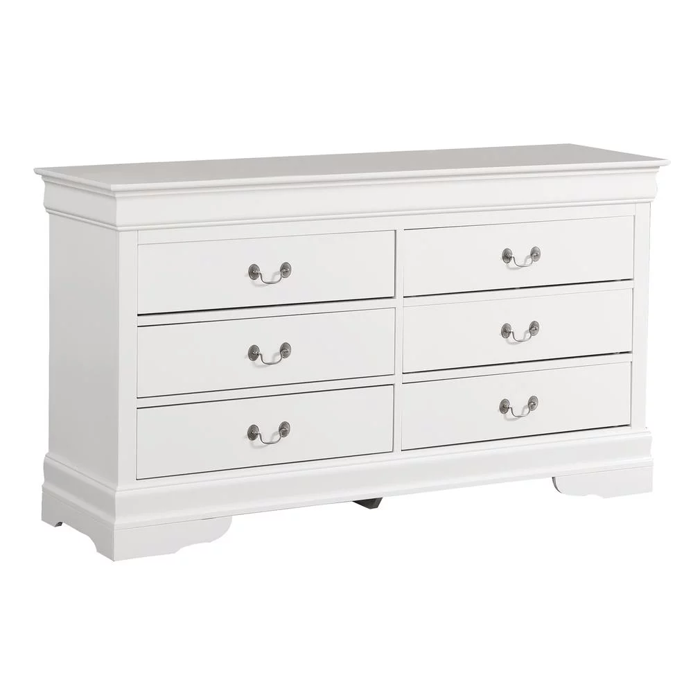 Passion Furniture PF-G3190-D 33 x 18 x 60 in. Louis Phillipe 6-Drawer Double Dresser, White