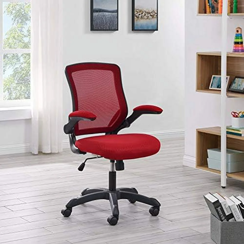 Veer Office Chair with Mesh Back and Vinyl Seat With Flip-Up Arms in Red