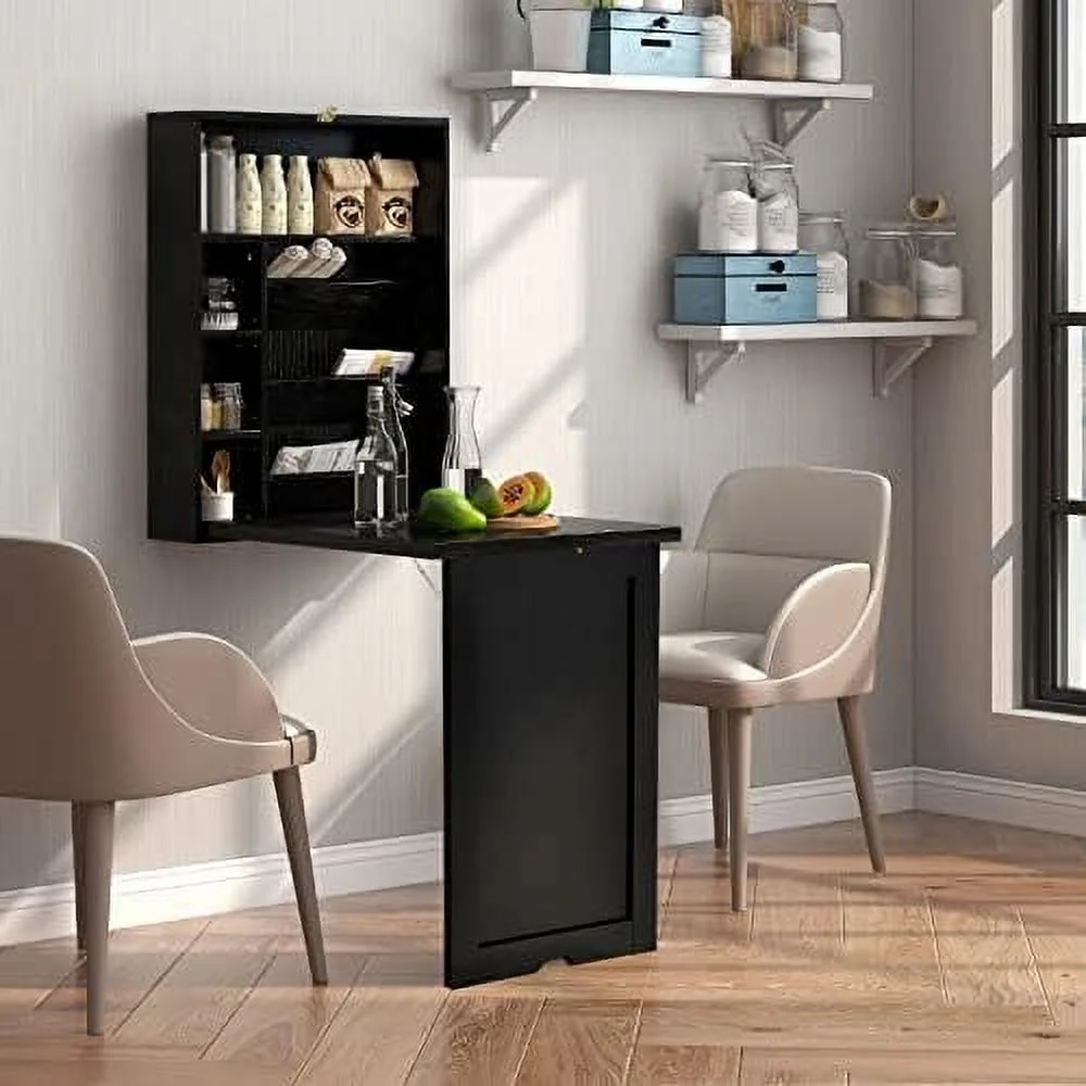 HJZBNONE Wall Mounted Desk  Folding Floating Desk with 3-Tier Tilt  Partition and Adjustable Shelves  Space-Saving Fold up Desk Laptop Desk  Convertible Writing Desk for Home Office (Whit