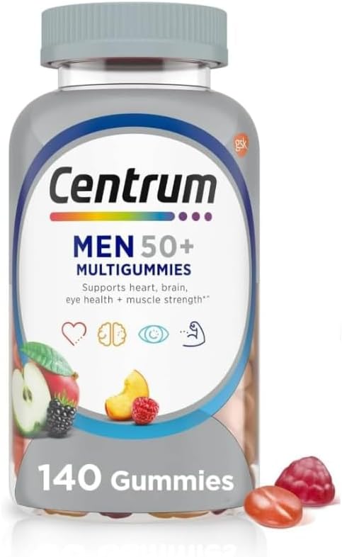 Centrum Silver Men 50+ Multigummies Multivitamin Supplement Gummies, Assorted Fruit, Multivitamin/Multimineral Supplement with Vitamin D3,140 Count